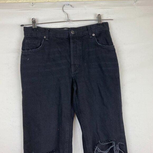 FREE PEOPLE Sz 25 Maggie Black Distressed Jeans Raw Hem Button Fly Mid Rise - Picture 3 of 8